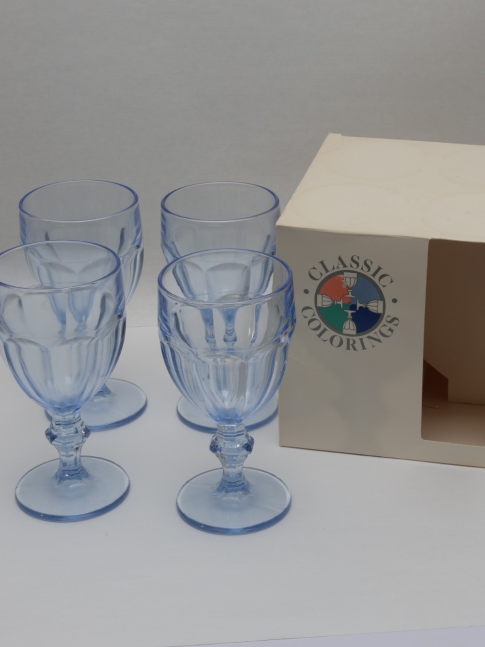 Libbey DuraTuff  Blue Light  Set of 4 Gibraltar Water Wine Glasses Vintage USA